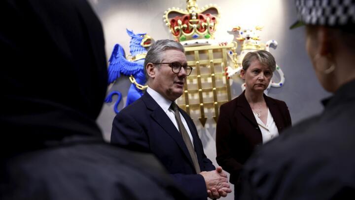 Britain's Prime Minister Keir Starmer and Home Secretary Yvette Cooper meet with law enforcement agencies and members of the National Crime Agency in London.