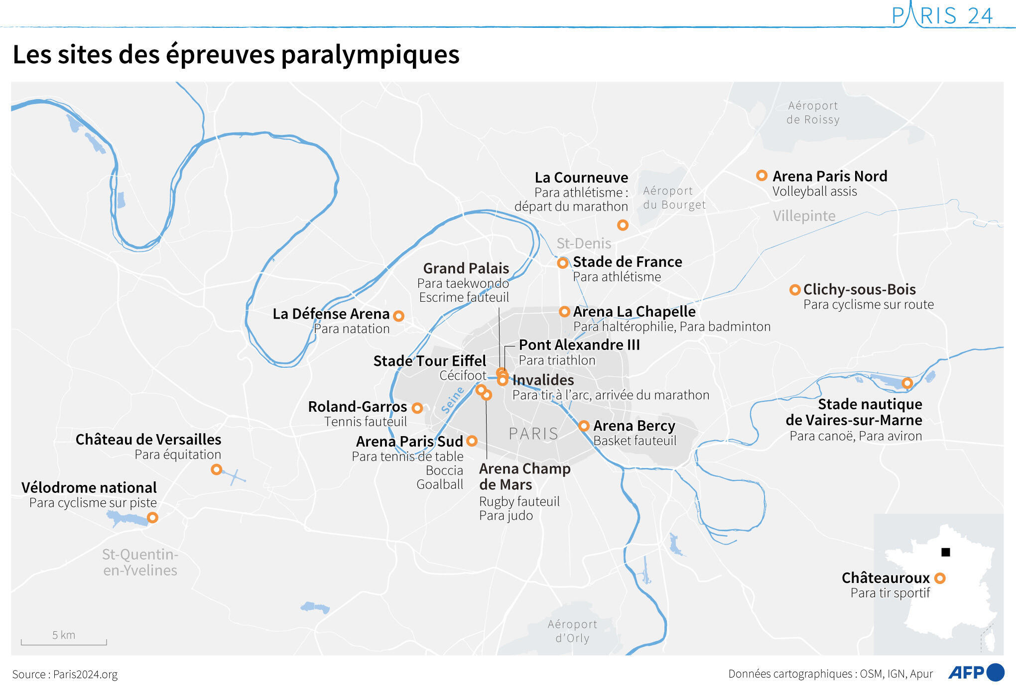 Les sites des épreuves paralympiques 2024