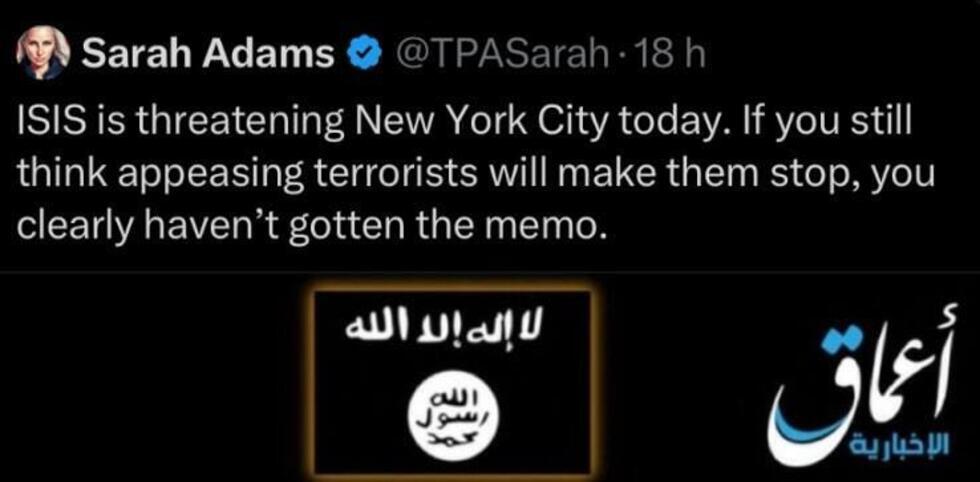 According to Sarah Adams, who says she has worked for the CIA, “ISIS is threatening New York City.”