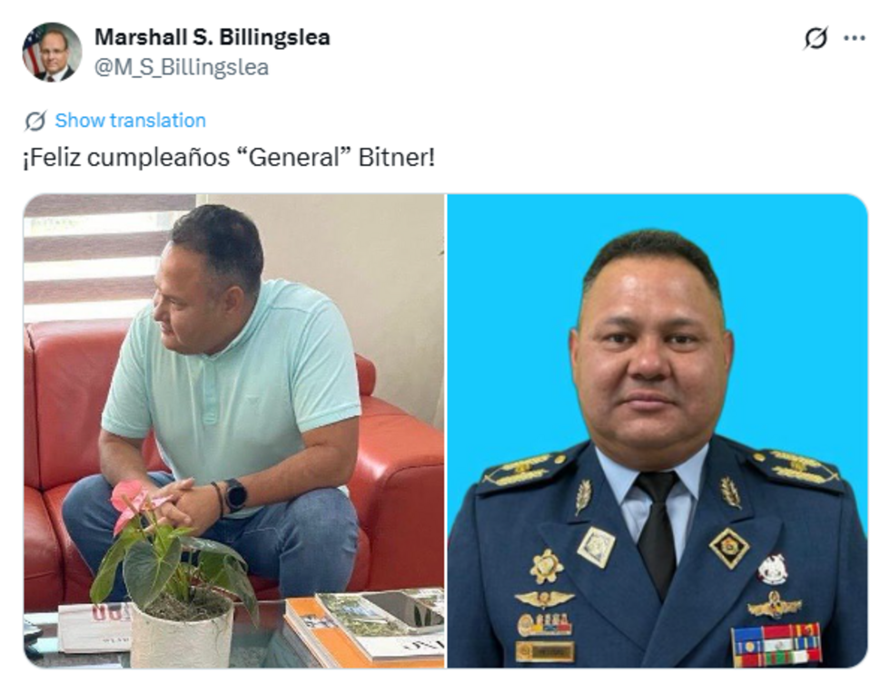 A screenshot of a tweet by Marshall Billingslea, a former assistant secretary for terrorism financing at the US Treasury