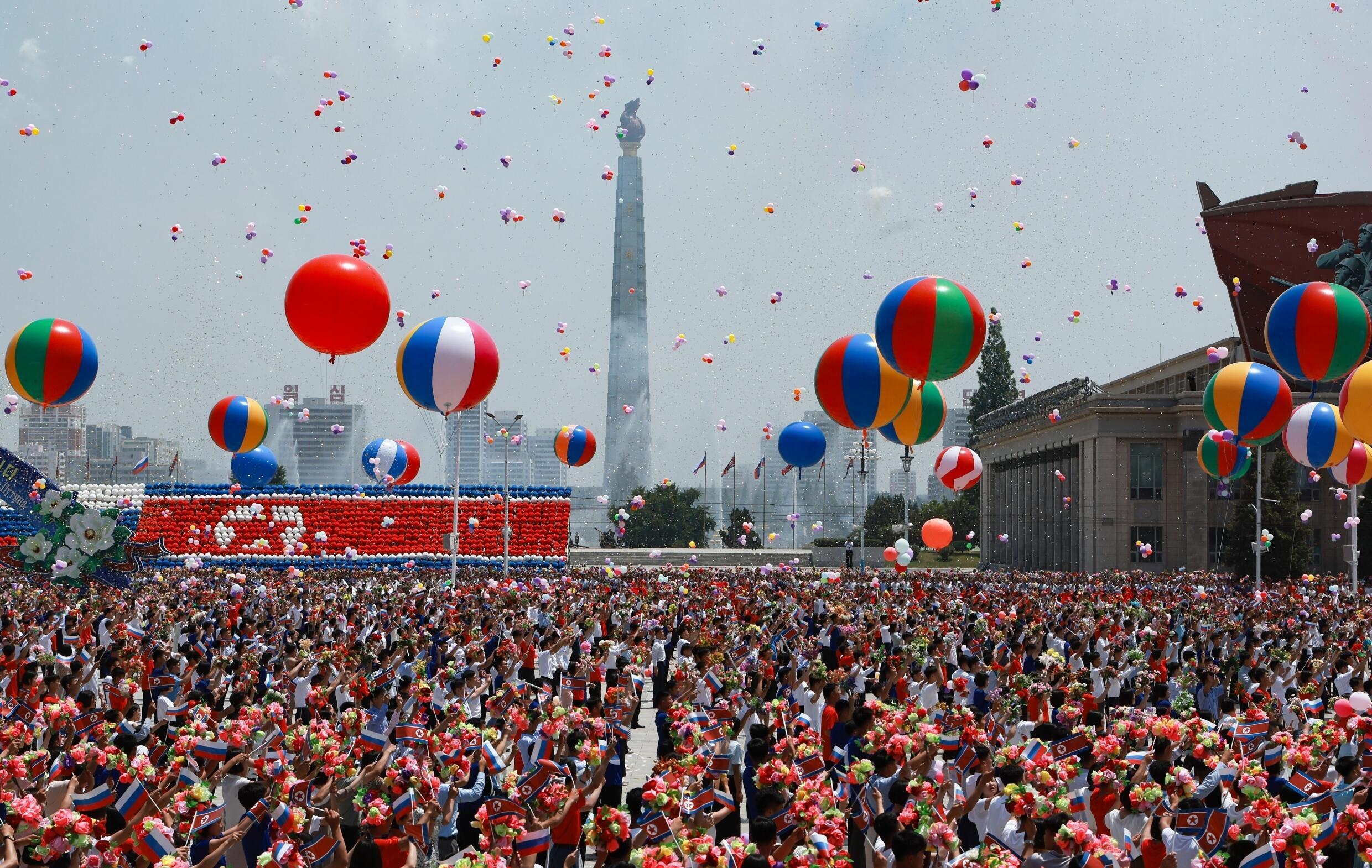 Cérémonie de bienvenue pour le président russe Vladimir Poutine à Pyongyang, le 19 juin 2024