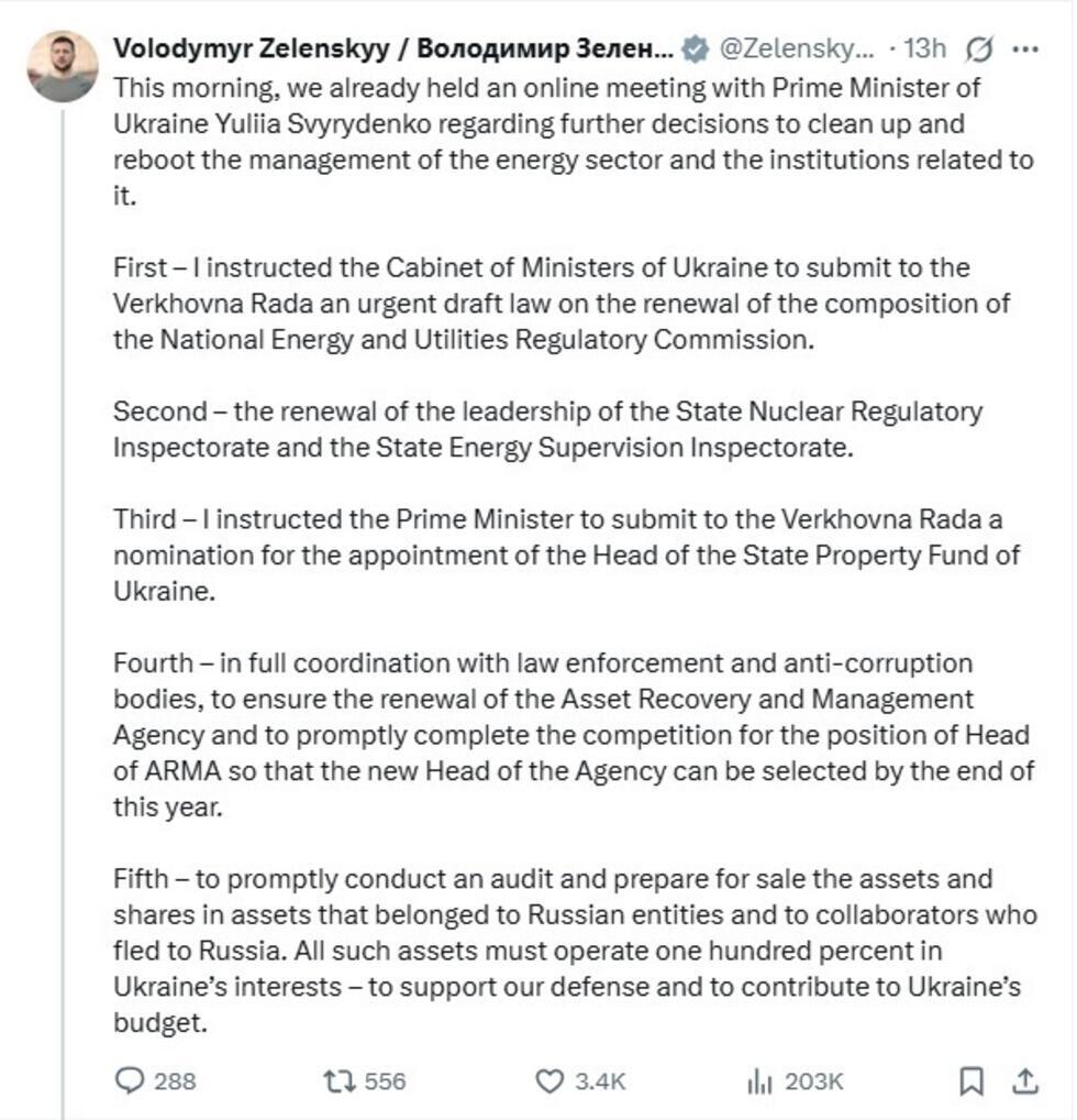 Zelensky announces overhaul in a post on X.