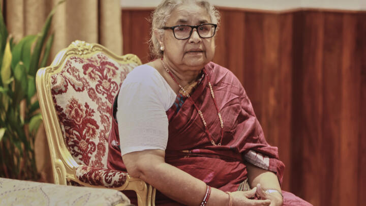 Sushila Karki attends her swearing-in ceremony as interim prime minister at the presidential residence in Kathmandu, Nepal, on September 12, 2025.