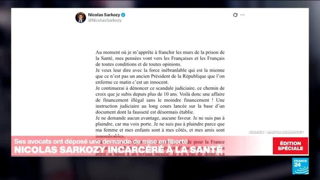 Sarkozy : "ce n'est pas un ancien Président que l'on enferme, c'est un innocent"