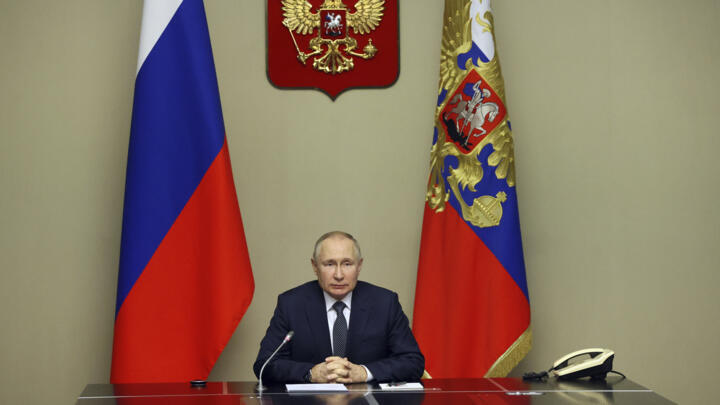 Russian President Vladimir Putin chairs a meeting with members of the Security Council at the Novo-Ogaryovo state residence, outside Moscow, Russia, on Friday, November 25, 2022. 