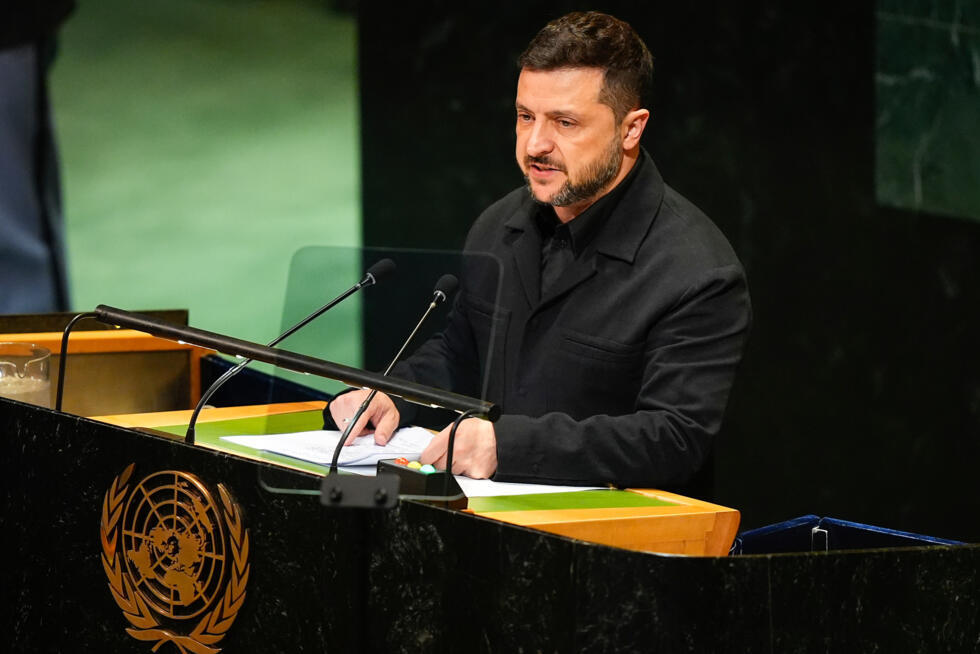 Ukrainian President Volodymyr Zelensky speaks at the 80th session of the United Nations General Assembly on Wednesday, September 24, 2025, at the UN headquarters.