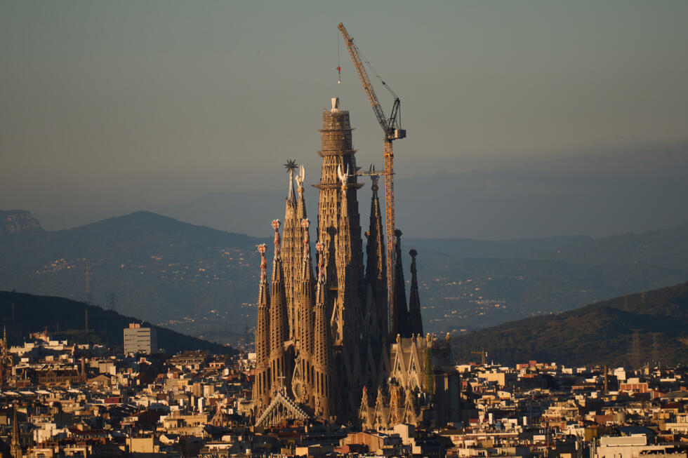 A view of the Sagrada Familia basilica in Barcelona, which became the world's tallest church this week after a section of its central tower was lifted into place.