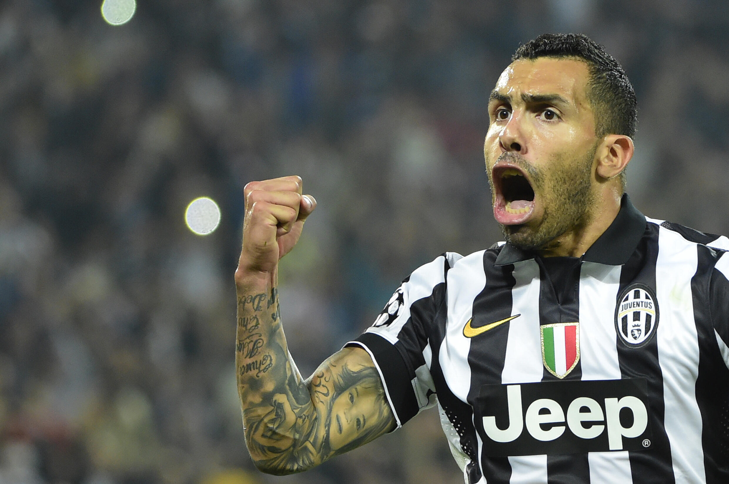 Carlos Tevez, goleador de la Juventus ante el Real Madrid en la Champions League en Turín, 5 de mayo de 2015