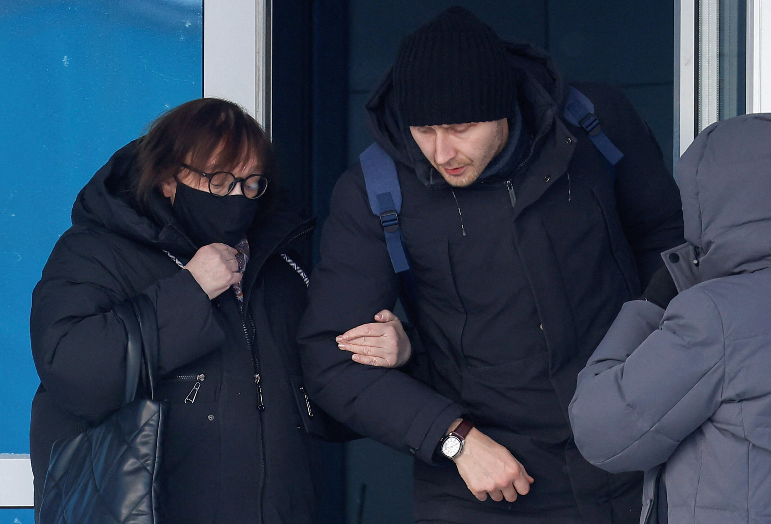 Lyudmila Navalnaya, mother of the late Russian opposition leader Alexei Navalny, and her lawyer Alexei Tsvetkov leave an office of the regional department of the Investigative Committee in the town of Salekhard, Yamal-Nenets region, Russia, February 19, 2024.