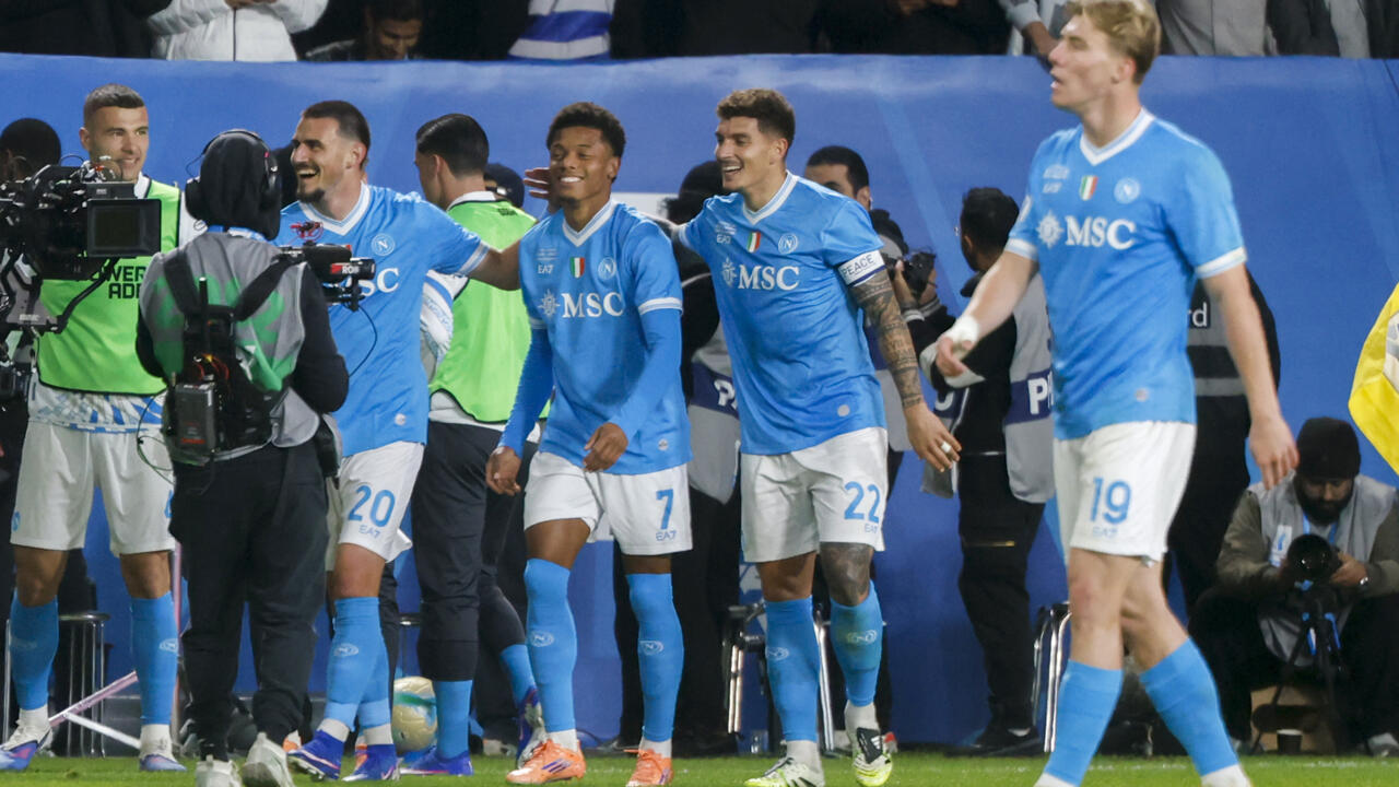 David Neres (2ndL) got both goals in Napoli's Italian Super Cup triumph over Bologna