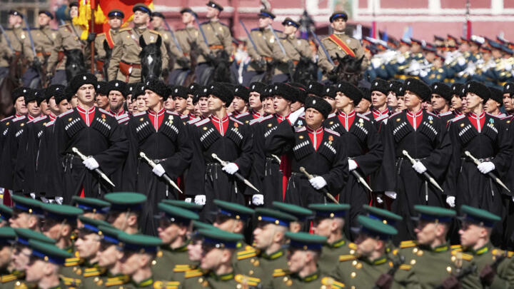 Cossack soldiers attend the Victory Day military parade in Moscow marking the 80th anniversary of the Soviet Union's victory over Nazi Germany.