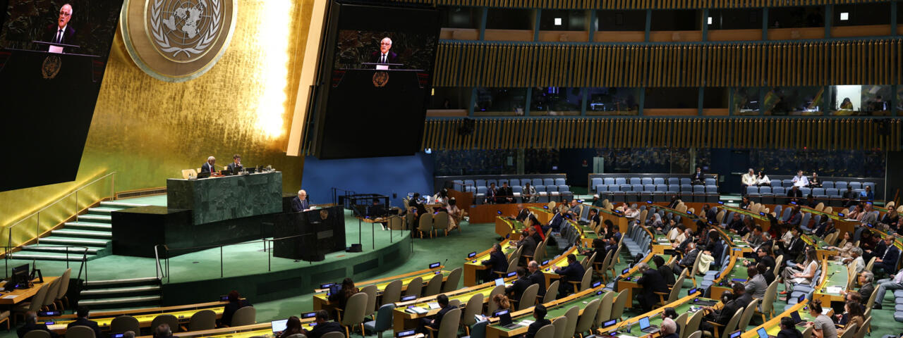 The Palestinian ambassador to the United Nations, Riyad Mansour, speaks during a meeting of the UN General Assembly on June 12, 2025.