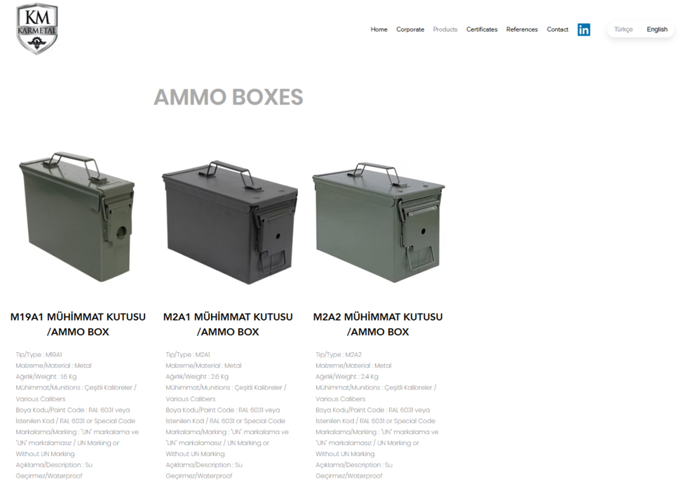 According to its website, Karmetal does indeed sell metal boxes like those that the company said they sold to a client who then exported them to Sudan.