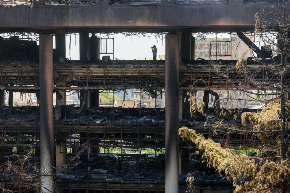 The heavily damaged building of Iran's public broadcaster in Tehran after it was hit in an Israeli strike.