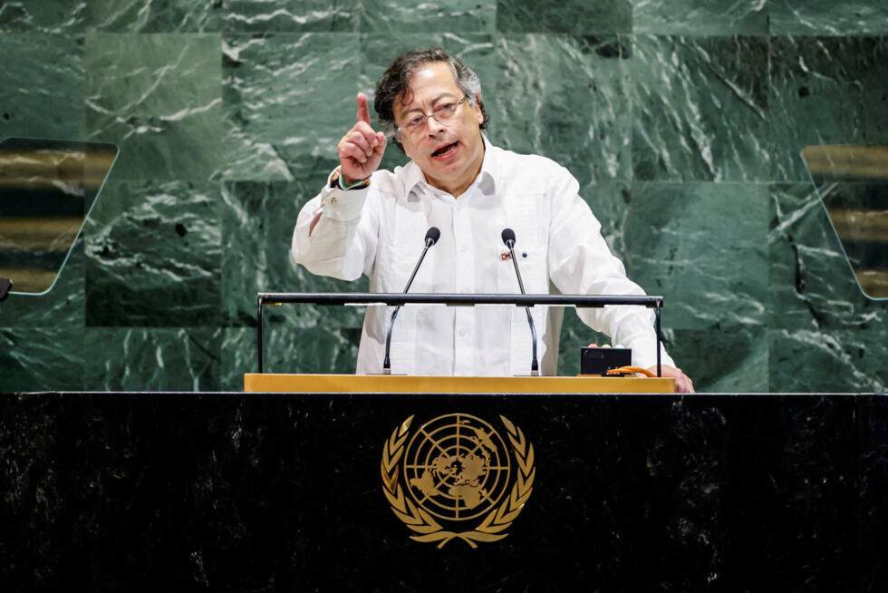 El presidente colombiano, Gustavo Petro, se dirige a la 80.ª Asamblea General de las Naciones Unidas en la sede de la ONU en Nueva York, EE. UU., el 23 de septiembre de 2025.