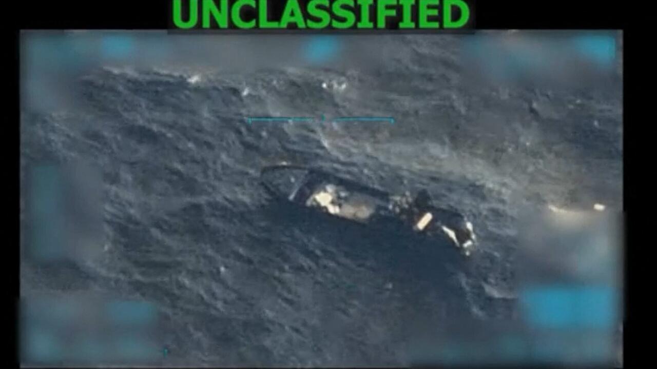 This screen grab from a video posted by US President Donald Trump on his Truth Social account on September 15, 2025, shows what President Trump says is US Military forces conducting a strike on a boat carrying alleged drug traffickers in the Caribbean Sea in the SOUTHCOM area of responsibility on Monday, September 15, 2025. The US military has destroyed at least two boats carrying a combined 14 people who were allegedly transporting drugs across the Caribbean this month, with Trump posting videos of the strikes on his Truth Social platform.