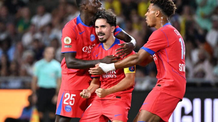 Portuguese midfielder Vitinha celebrates Paris Saint-Germain's first goal during Ligue 1 match against Nantes.
