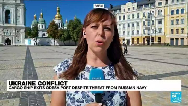 Cargo ship exits Ukraine port despite threat from Russian navy