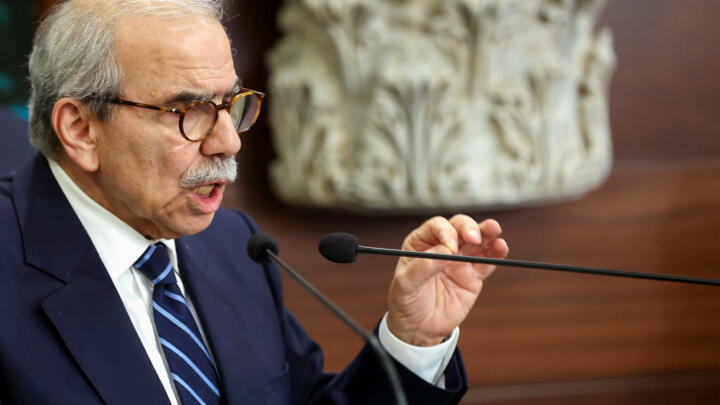 Lebanese Prime Minister Nawaf Salam addressing a press conference in Baabda, near Beirut on August 5, 2025.