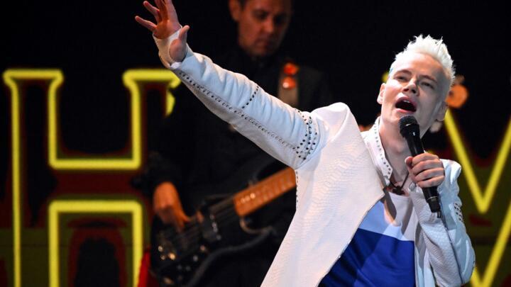 Russian pop idol Shaman (Yaroslav Dronov), performs on Moscow's Red Square on Flag Day, on August 22, 2024.