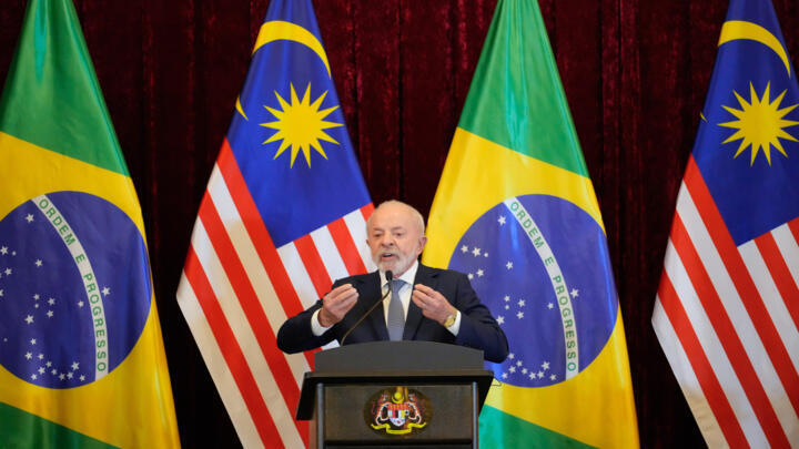 Brazil's President Luiz Inacio Lula da Silva speaks during a press conference with Malaysia's Prime Minister Anwar Ibrahim after a bilateral meeting in Putrajaya, on October 25, 2025.