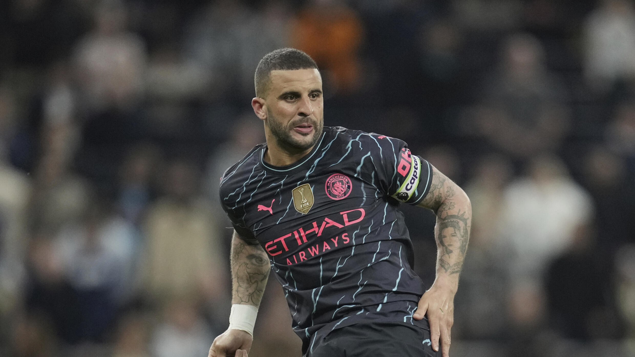 Le capitaine de Manchester City Kyle Walker, durant une rencontre de Premier League, le 14 mai 2024 contre Tottenham.