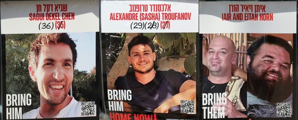 Les trois otages devant être libérés samedi de Gaza, Sagui Dekel-Chen, Israélo-américain, Sacha Trupanov, Israélo-russe et Yair Horn, Israélo-argentin