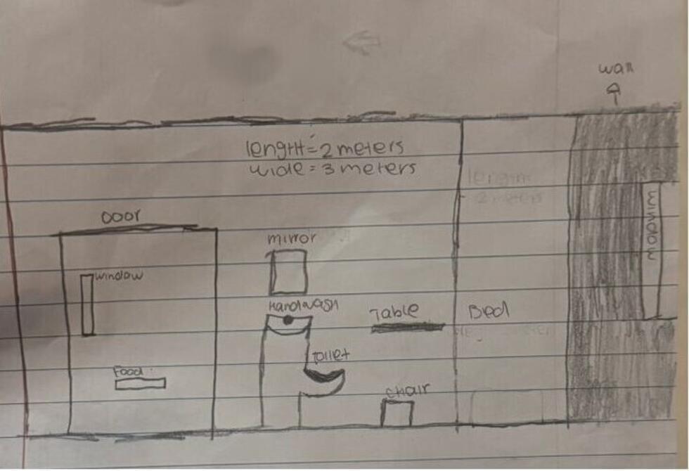 The company operating the South Texas Detention Facility does not release photographs of the interior of the cells. ICE also declined our request for images. John made this drawing showing the solitary cell he was held in.