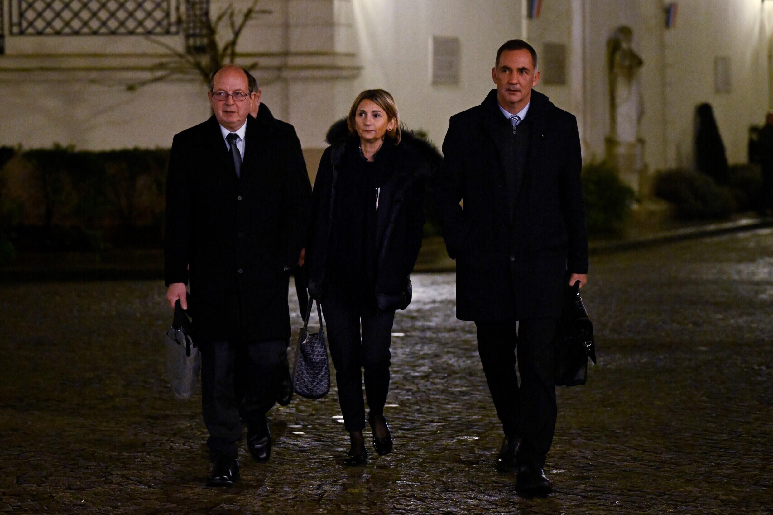 The President of the Core in Fronte group Paul-Felix Benedetti (L), the President of the Corsican Assembly Marie-Antoinette Maupertuis (C) and the President of the Corsican executive council Gilles Si