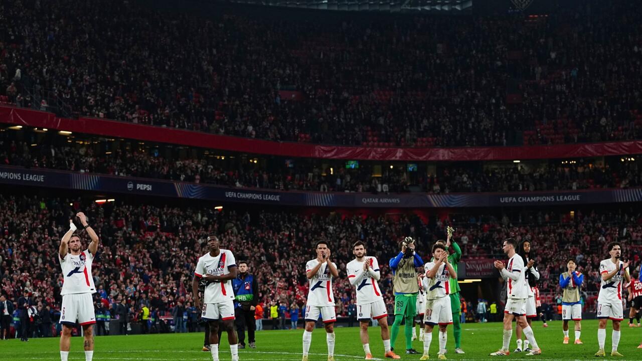 PSG players clap for their supporters after the end of the Champions League opening phase match between Athletic Bilbao and PSG in Bilbao, Spain, on Wednesday, December 10, 2025. 
