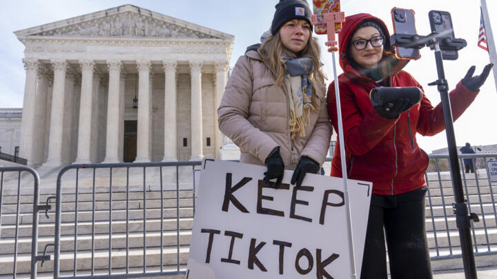 Opponents of the TikTok ban rally outside the US Supreme Court in Washington on January 10, 2025.