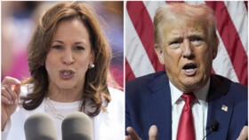 Cette combinaison de photos montre la vice-présidente Kamala Harris, à gauche, le 7 août 2024 et le candidat républicain à la présidence, l'ancien président Donald Trump, le 31 juillet 2024. 