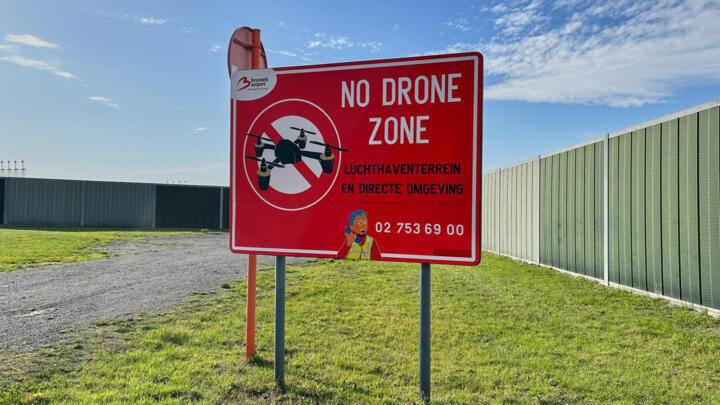 No drone sign near the Brussels International Airport in Zaventem, Belgium taken on November 5, 2025.