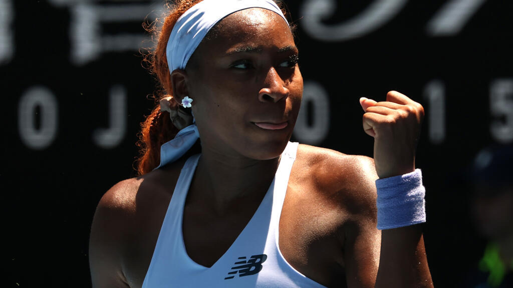 Coco Gauff celebrates after defeating Uzbekistan’s Kamilla Rakhimova at the Australian Open