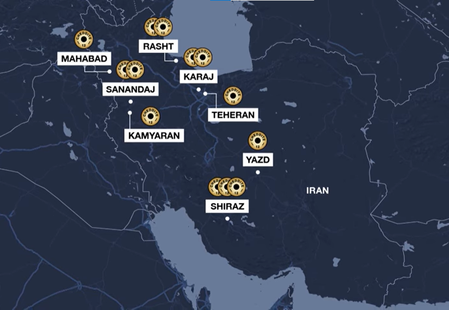 Treize cartouches de fusil de chasse de marque Cheddite ont été retrouvées dans huit villes iraniennes différentes lors de manifestations entre septembre et novembre 2022.