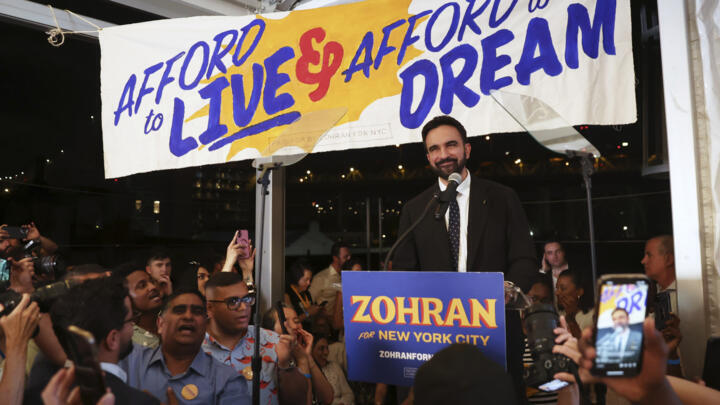 Democratic mayoral candidate Zohran Mamdani speaks at his primary election party, Wednesday, June 25, 2025, in New York.