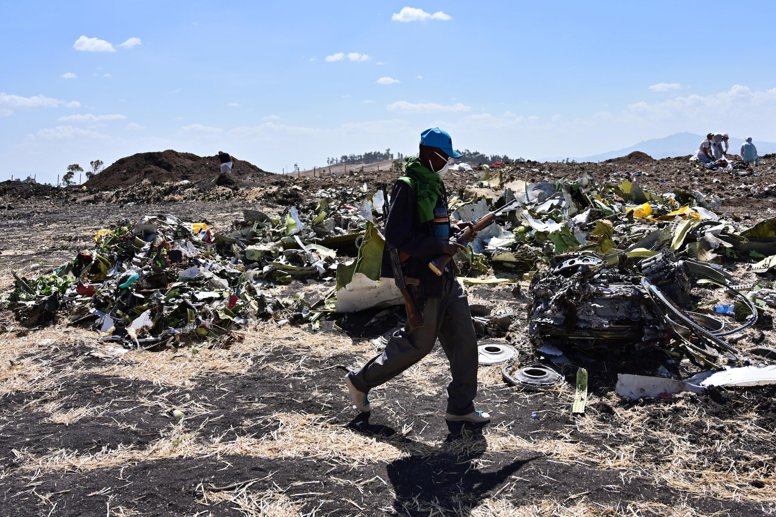 Le site du crash d'un Boeing 737 MAX 8 d'Ethiopian Airways, près de Bishoftun, le 16 mars 2019 en Ethiopie