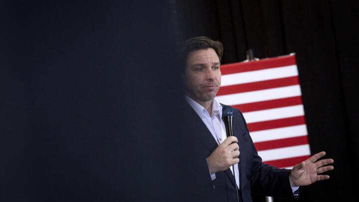 Florida Governor Ron DeSantis speaks at a campaign event in Davenport, Iowa on January 13, 2024.