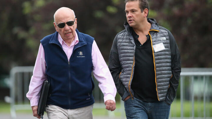 Rupert Murdoch (left) with his son Lachlan on July 8, 2015 in Sun Valley, Idaho, US.
