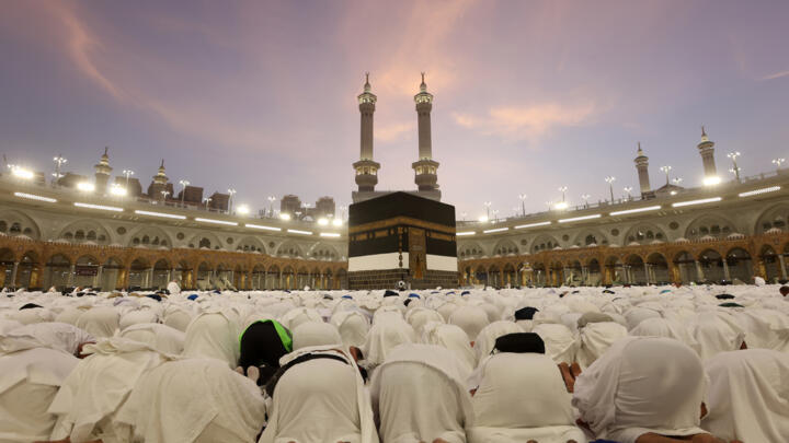Pilgrims pray at Mecca's Grand Mosque as the annual hajj kicks off in the Muslim holy places in Saudi Arabia.