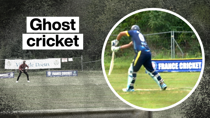 A man plays cricket at Dreux Cricket Ground on September 16, 2023.