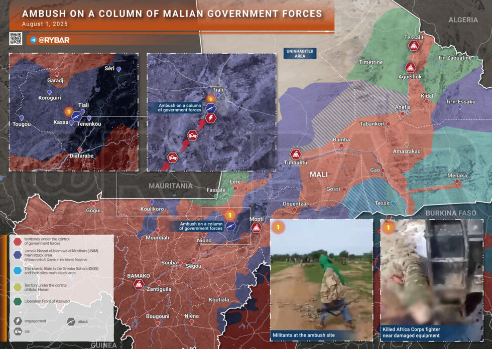 This map, shared on August 4, 2025, by the Telegram account Rybar shows where the ambush took place, according to the Russian analyst.