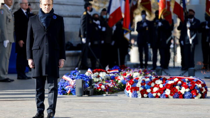 French President Emmanuel Macron at a ceremony marking the 103rd anniversary of the Armistice on November 11, 1918.