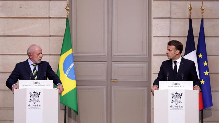 French President Emmanuel Macron and Brazilian President Luiz Inacio Lula da Silva attend a joint press conference at the Elysee Palace in Paris, France on June 5, 2025.