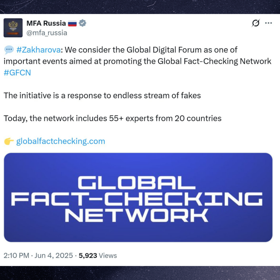 The Russian Ministry of Foreign Affairs posted this tweet promoting GFCN on X on June 4, 2025.