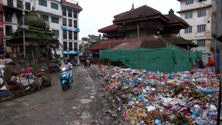 A pile of rubbish on a street in Kathmandu, Nepal, on June 9, 2022.