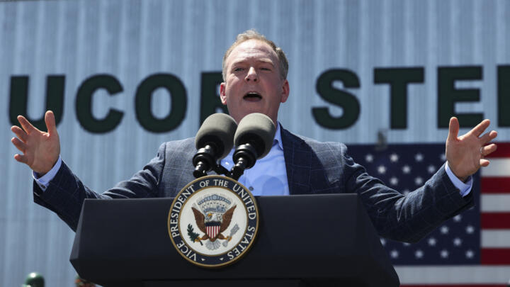 Environmental Protection Agency (EPA) Administrator Lee Zeldin speaks, as he tours Nucor Steel Berkeley with US Vice President JD Vance, in Huger, South Carolina, on May 1, 2025.