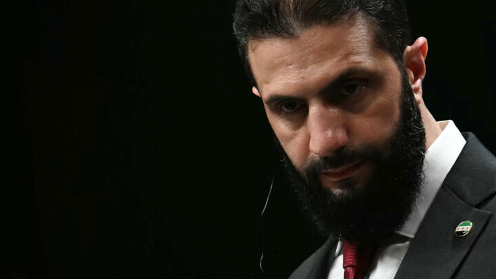 Syria's interim president Ahmed al-Sharaa holds a joint press conference with the Turkish president following their meeting at the Presidential Palace in Ankara, on February 4, 2025.