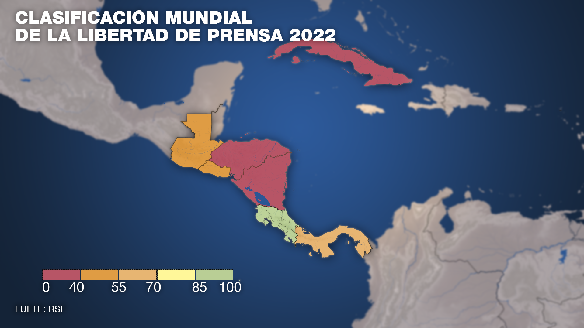 "La desconfianza hacia la prensa ha seguido ganando terreno, alimentada por una retórica contra los medios y una generalización de los discursos estigmatizantes por parte de la clase política, especialmente en Brasil (puesto 110º de la Clasificación), Cuba (173º), Venezuela (159º), Nicaragua (160º) y El Salvador (112º)", indica RSF.