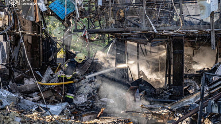This file photo shows the site of a previous Russian drone strike, amid Russia's attack on Ukraine, in Sumy, Ukraine, on September 12, 2025.